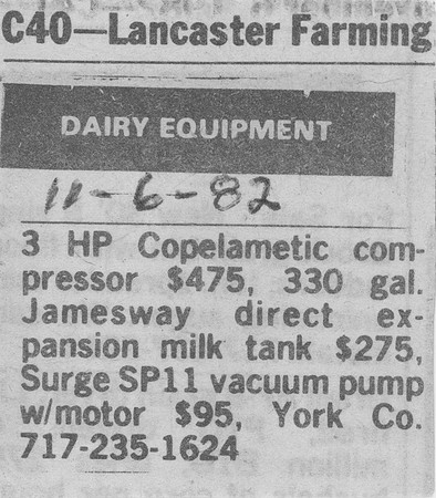 Lancaster Farming Ad - 1982