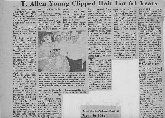T Allen Young Barber Article