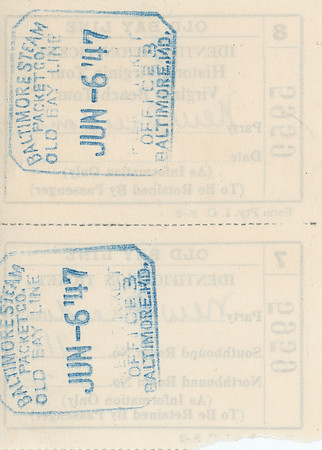 Old Bay Line - Baltimore Steam Packet Co - ID Ticket for Historic Virginia and Virginia Beach Tour 1947 (back)