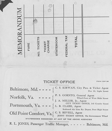 Old Bay Line - Baltimore Steam Packet Co - Ticket Envelope inside-2