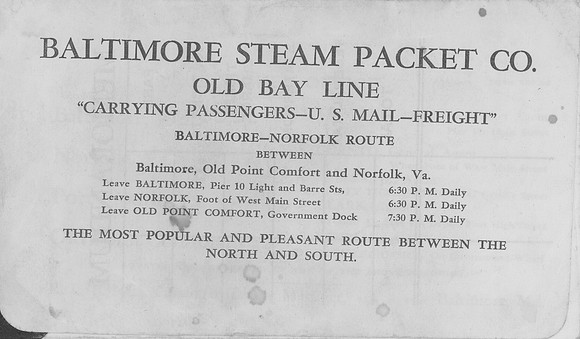 Old Bay Line - Baltimore Steam Packet Co - Ticket Envelope outside back-2