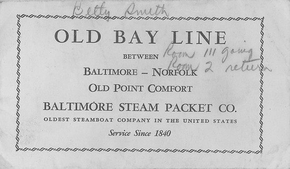 Old Bay Line - Baltimore Steam Packet Co - Ticket Envelope outside front-2
