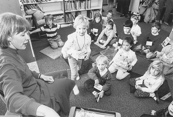 Librarian Chris Chilcote Conducting Storytime - March 1991-2