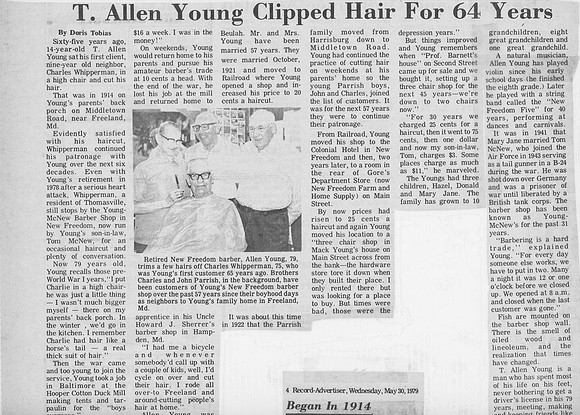 T Allen Young Barber Article